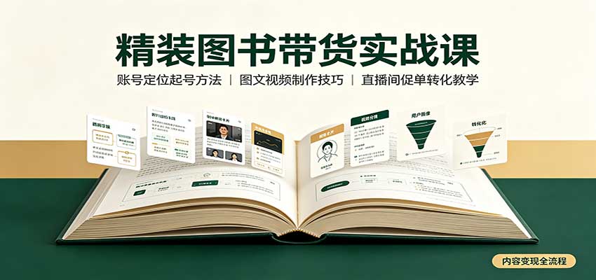 精装图书带货实战课:账号定位起号方法,图文视频制作,促单转化教学