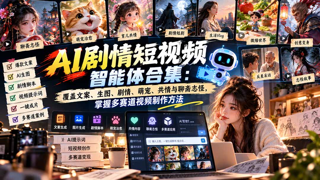 (20644期)【无水印】AI剧情短视频智能体合集:覆盖文案、生图、剧情、萌宠、共情与聊斋志怪,掌握多赛道视频制作方法