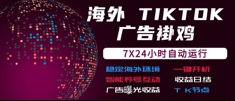 海外TikTok挂G流量变现,7X24自动运行,广告曝光收益,收益日结