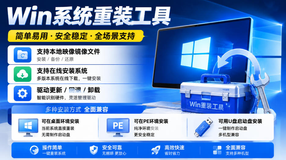Win系统重装工具,支持本地映像镜像文件安装备份,简单易用-安全稳定-全场景支持