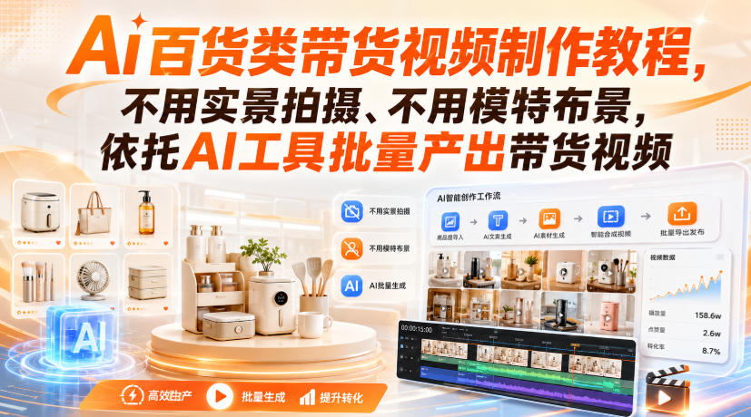 Ai百货类带货视频制作教程，不用实景拍摄、不用模特布景，依托AI工具批量产出带货视频