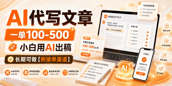 AI代写文章,一单100-500,小白用AI出稿,长期可做【附接单渠道】