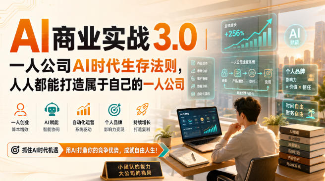 AI商业实战3.0｜一人公司AI时代生存法则，人人都能打造属于自己的一人公司