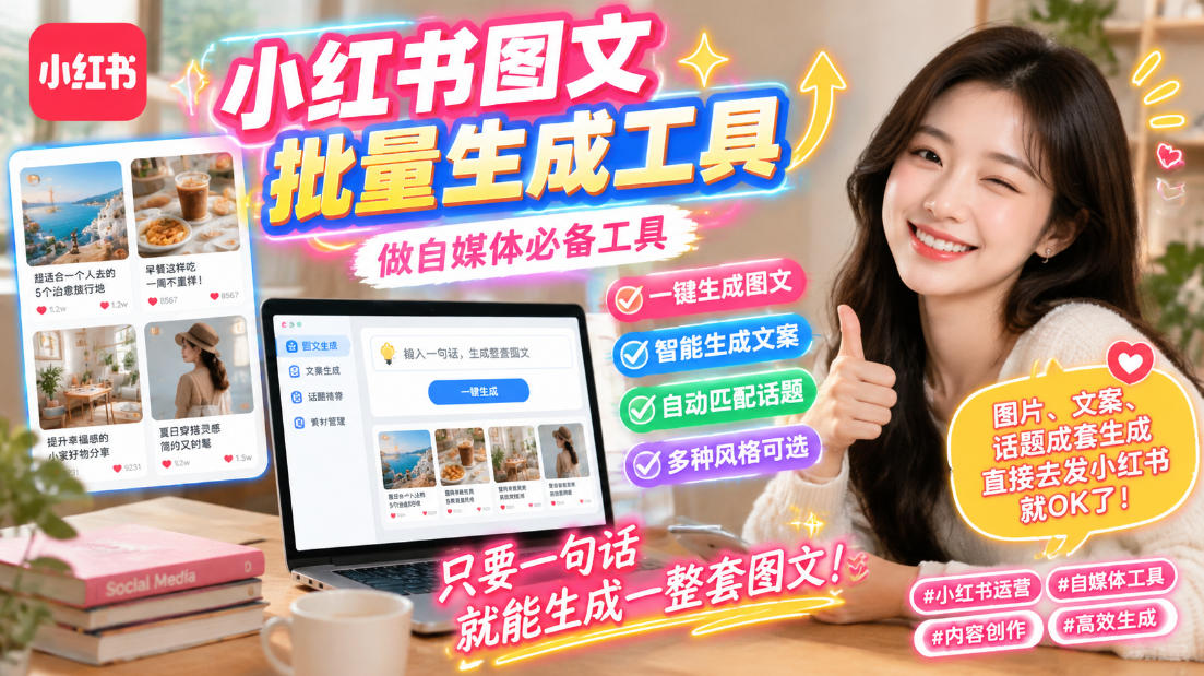 （20300期）小红书图文批量生成工具，话题、文案、配图一键生成，直接发布，做自媒体必备工具