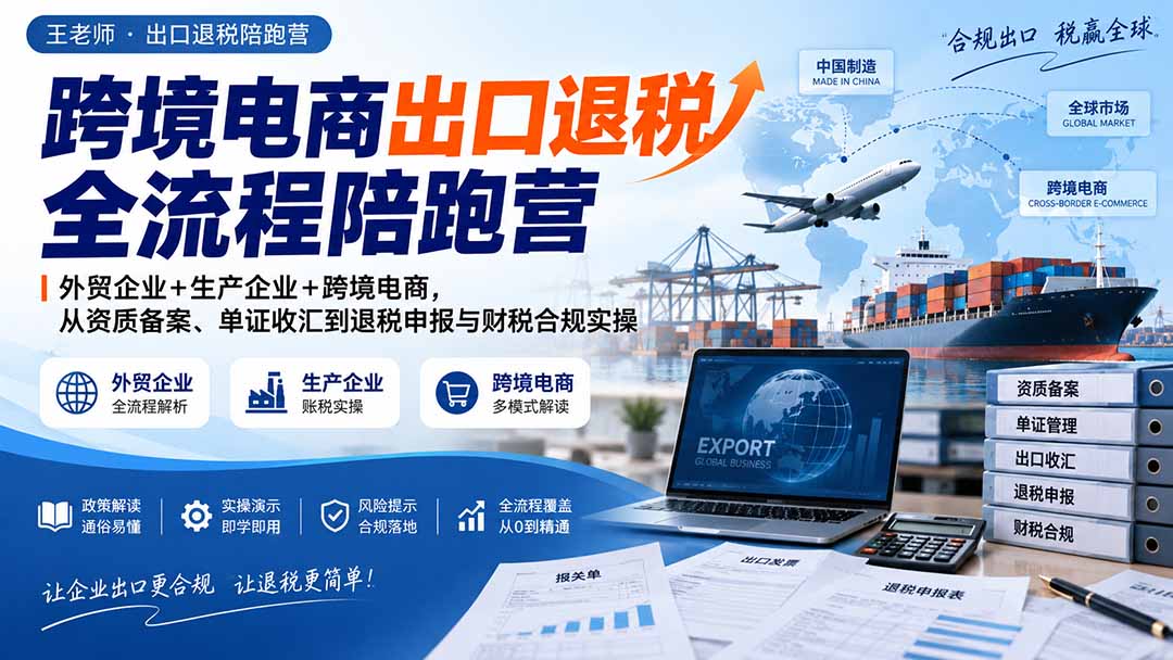 （20513期）跨境电商出口退税全流程陪跑营｜外贸企业+生产企业+跨境电商，从资质备案、单证收汇到退税申报与财税合规实操