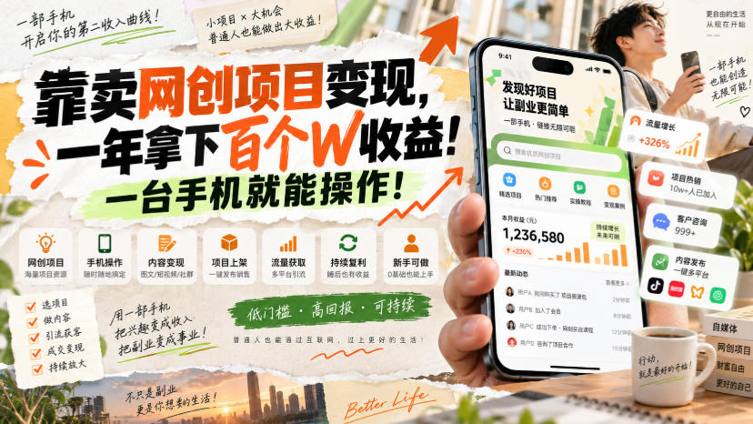 网创小程序虚拟资料变现,一年拿下百万收益,一部手机就可以做,0成本变现副业!