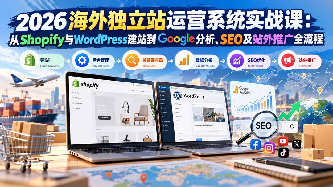 （20689期）2026海外独立站运营系统实战课：从Shopify与WordPress建站到Google分析、SEO及站外推广全流程