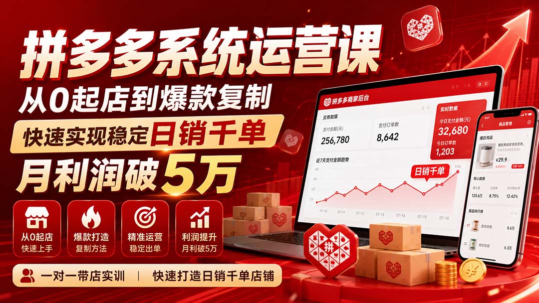 (20547期)拼多多系统运营课-无水印(更新9月),从0起店到爆款复制,快速实现稳定日销千单,月利润破5万