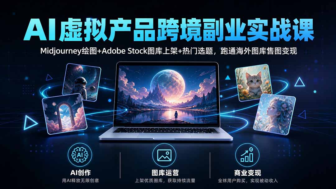 (20514期)AI虚拟产品跨境副业实战课|Midjourney绘图+Adobe Stock图库上架+热门选题,跑通海外图库售图变现