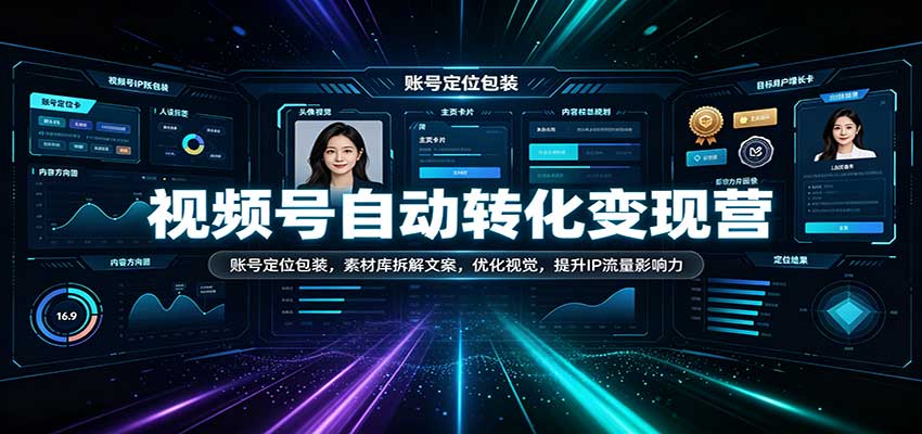视频号自动转化变现营:账号定位包装,素材库拆解文案,优化视觉,提升IP流量影响力