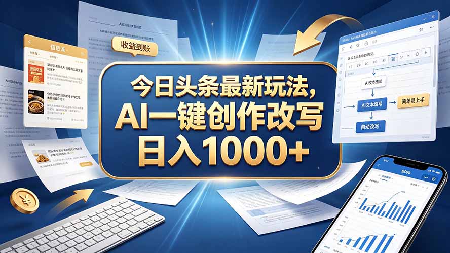 （20566期）今日头条最新玩法，AI 一键创作改写，简单易上手，轻松日入 1000 +