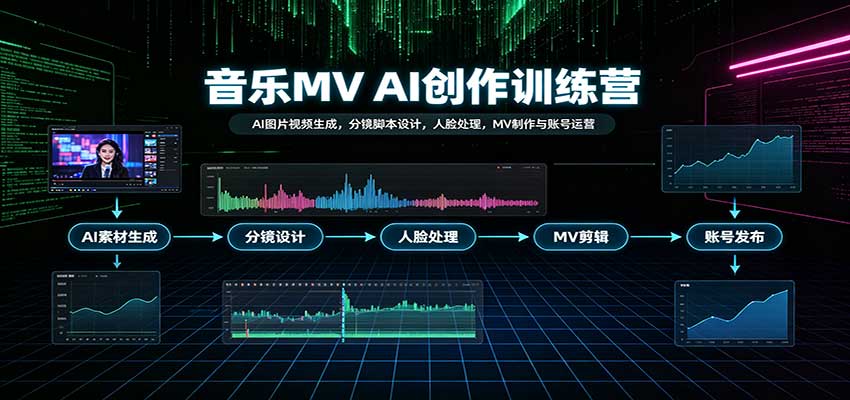 音乐MV AI创作训练营:AI图片视频生成,分镜脚本设计,人脸处理,MV制作与账号运营