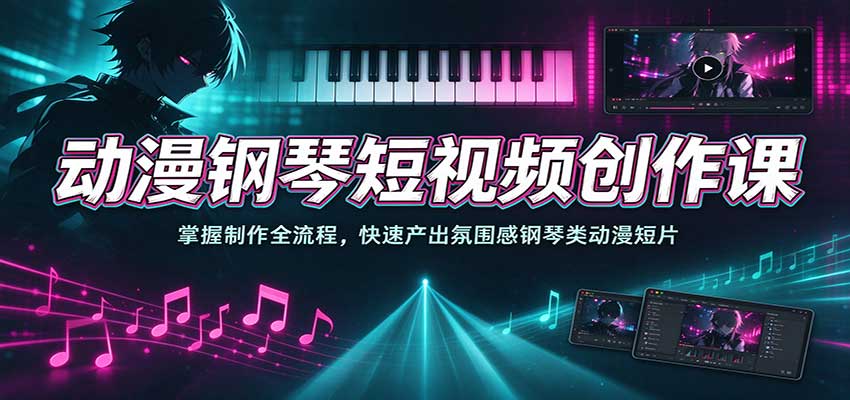 动漫钢琴短视频创作课:掌握制作全流程,快速产出氛围感钢琴类动漫短片