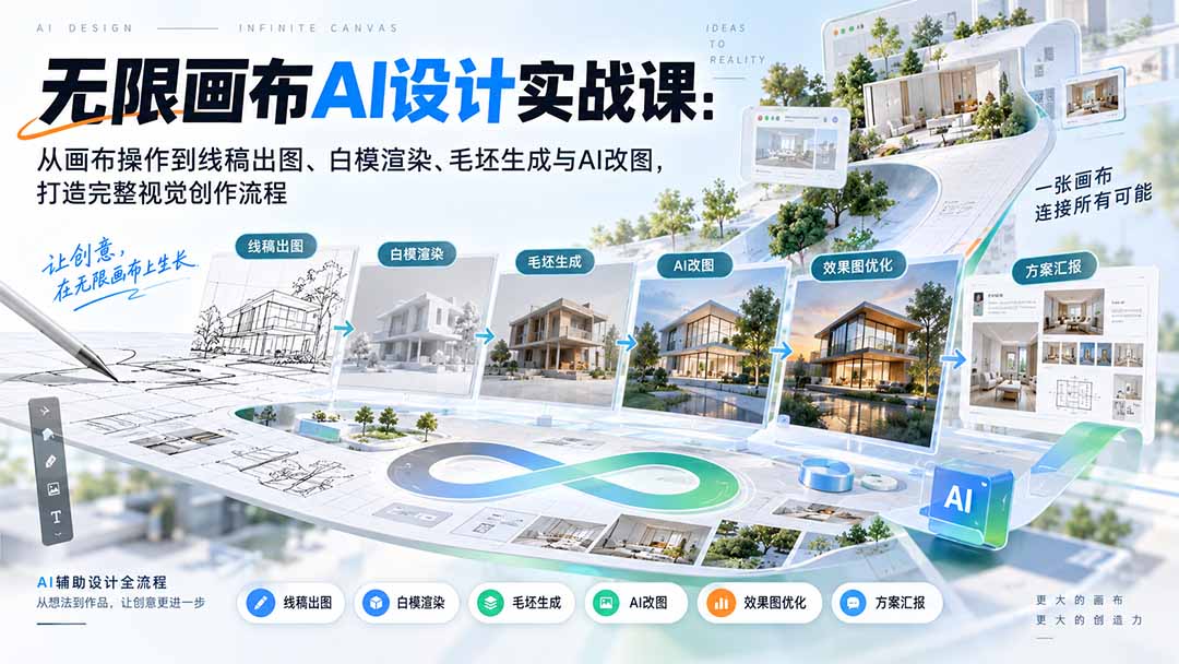 (20612期)【无水印】无限画布AI设计实战课-更新:从画布操作到线稿出图、白模渲染、毛坯生成与AI改图,打造完整视觉创作流程