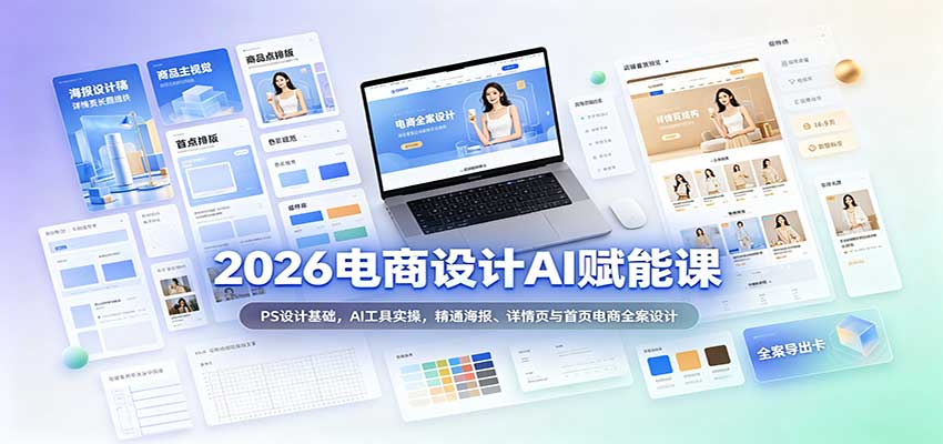 2026电商设计AI赋能课:PS设计基础,AI工具实操,精通海报、详情页与首页电商全案设计