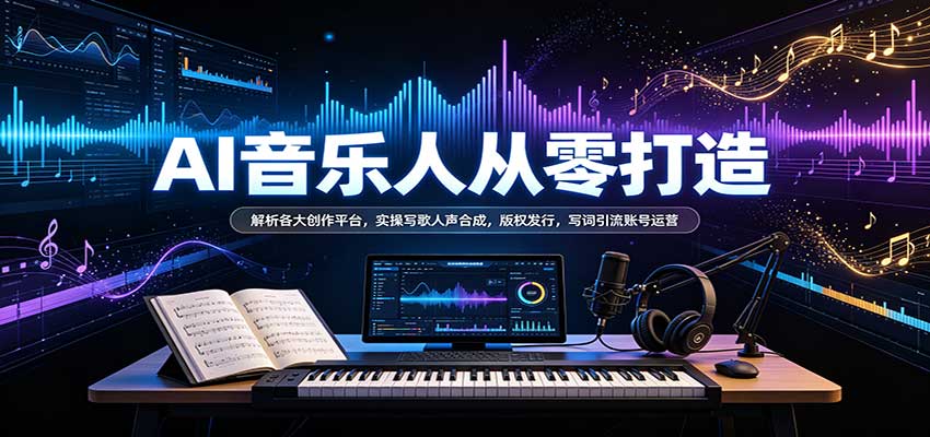AI音乐人从零打造:解析各大创作平台,实操写歌人声合成,版权发行,写词引流账号运营
