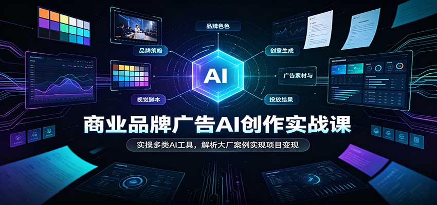 商业品牌广告AI创作实战课：实操多类AI工具，解析大厂案例实现项目变现