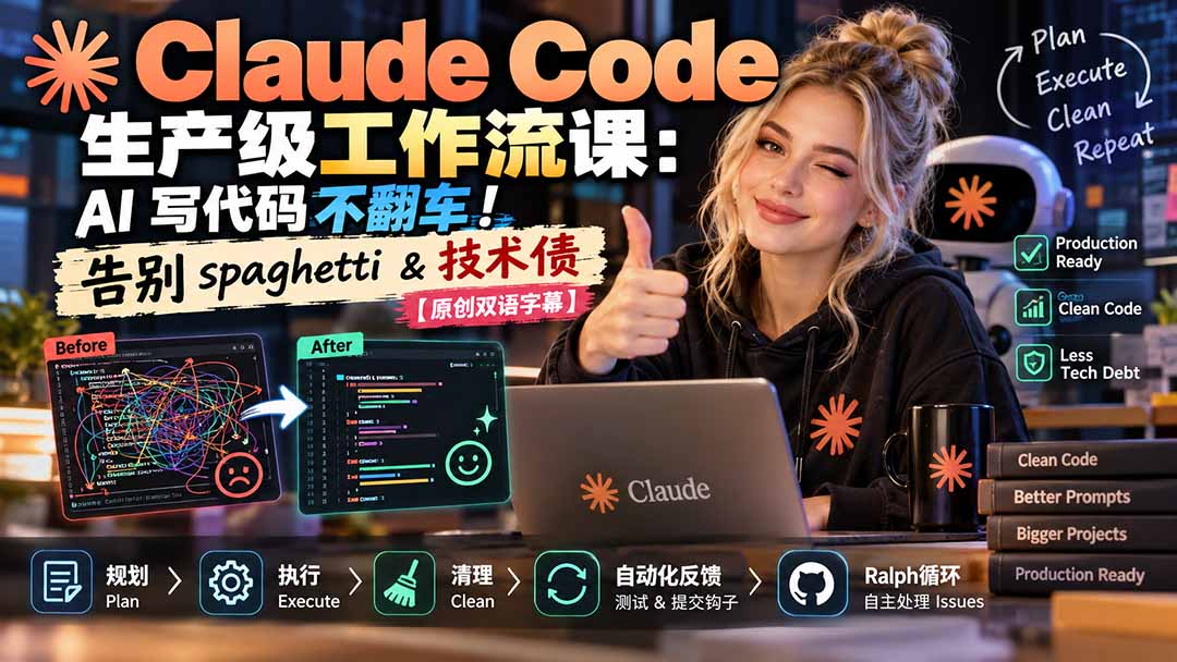 （20739期）Claude Code 生产级工作流课：AI 写代码不翻车！告别 spaghetti & 技术债【原创双语字幕】