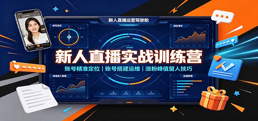 新人直播实战训练营:账号精准定位,账号搭建运维,涨粉峰值留人技巧