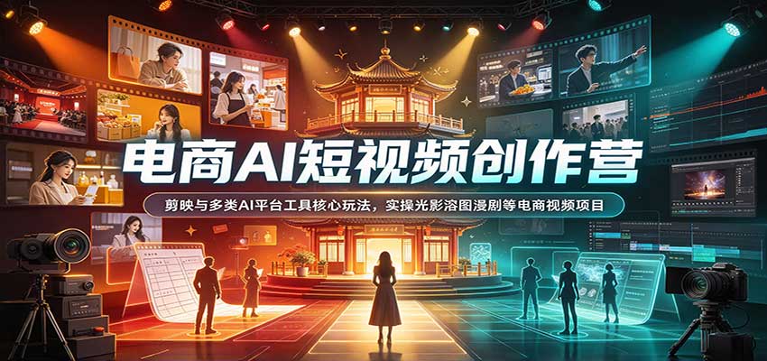 电商AI短视频创作营:剪映与多类AI平台工具核心玩法,实操光影溶图漫剧等电商视频项目