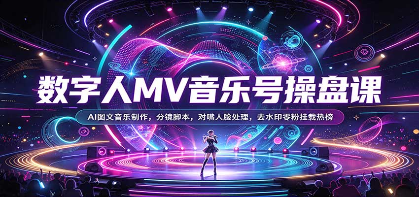 数字人MV音乐号操盘课:AI图文音乐制作,分镜脚本,对嘴人脸处理,去水印零粉挂载热榜