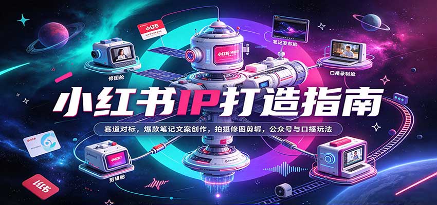 小红书IP打造指南：赛道对标，爆款笔记文案创作，拍摄修图剪辑，公众号与口播玩法