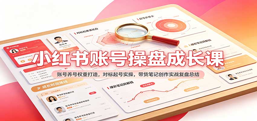 小红书账号操盘成长课:账号养号权重打造,对标起号实操,带货笔记创作实战复盘总结