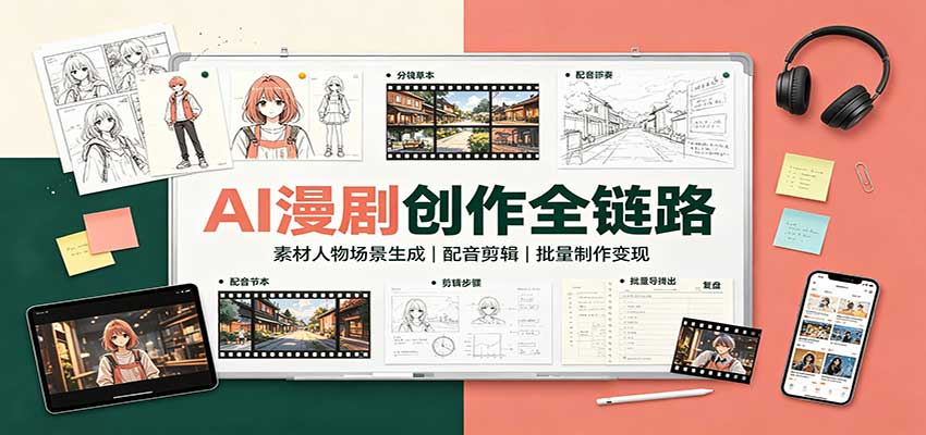 AI漫剧创作全链路:素材人物场景生成,配音剪辑,批量制作变现