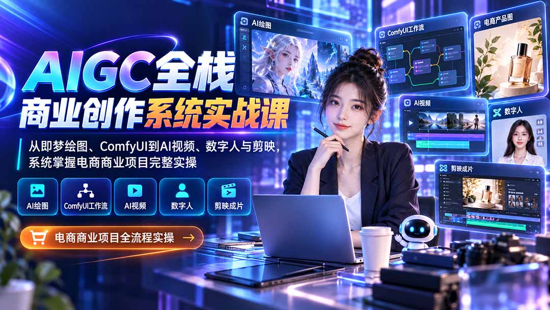 (20342期)AIGC全栈商业创作系统实战课:从即梦绘图、ComfyUI到AI视频、数字人与剪映,系统掌握电商商业项目完整实操