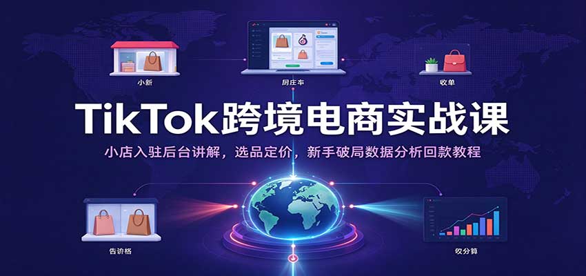 TikTok跨境电商实战课:小店入驻后台讲解,选品定价,新手破局数据分析回款教程