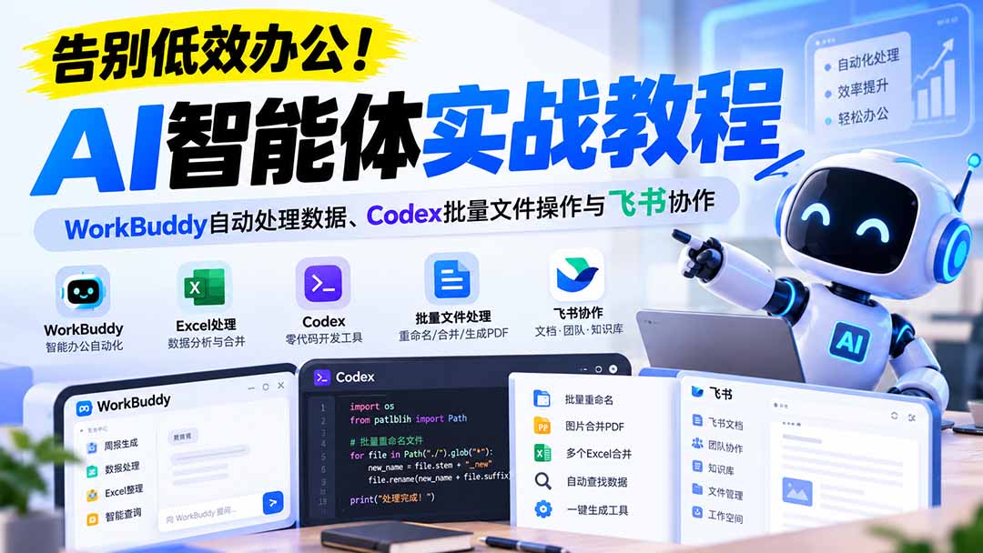 （21193期）【无水印】告别低效办公！《AI智能体实战教程》WorkBuddy自动处理数据、Codex批量文件操作与飞书协作