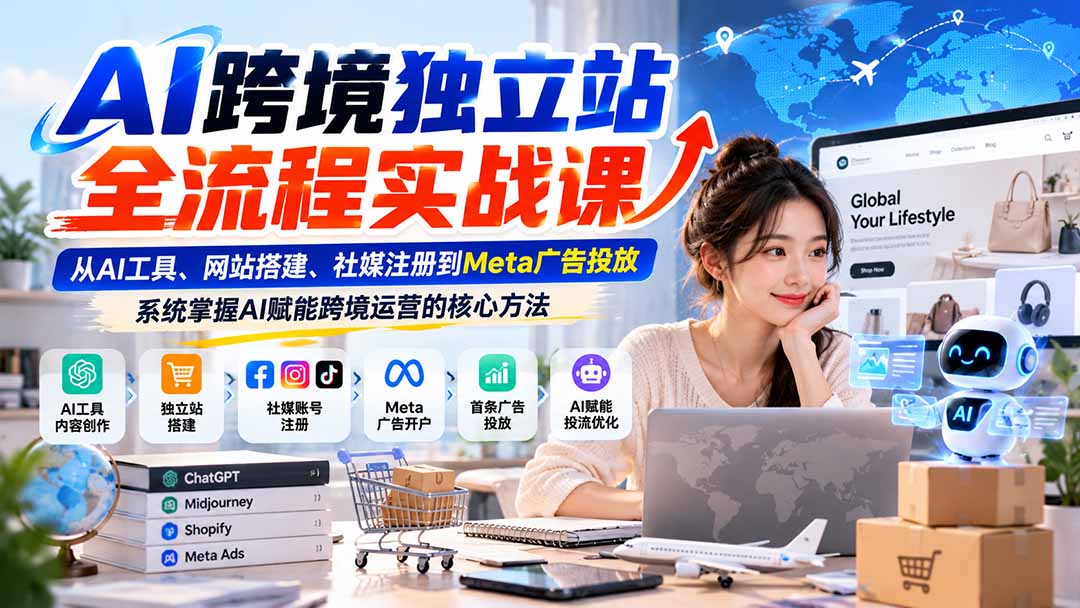 （21056期）AI跨境独立站全流程实战课：从AI工具、网站搭建、社媒注册到Meta广告投放，系统掌握AI赋能跨境运营的核心方法