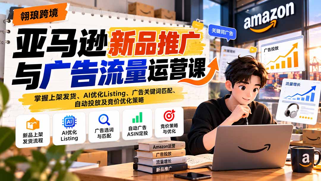(21036期)亚马逊新品推广与广告流量运营课:掌握上架发货、AI优化Listing、广告关键词匹配、自动投放及竞价优化策略