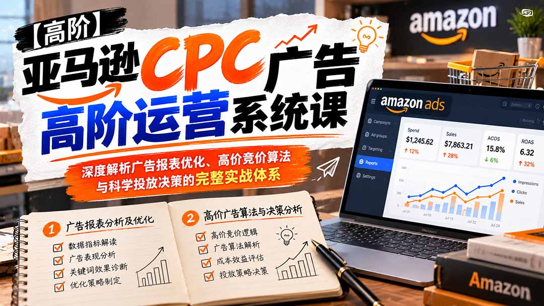 (20950期)亚马逊CPC广告高阶运营系统课:深度解析广告报表优化、高价竞价算法与科学投放决策的完整实战体系