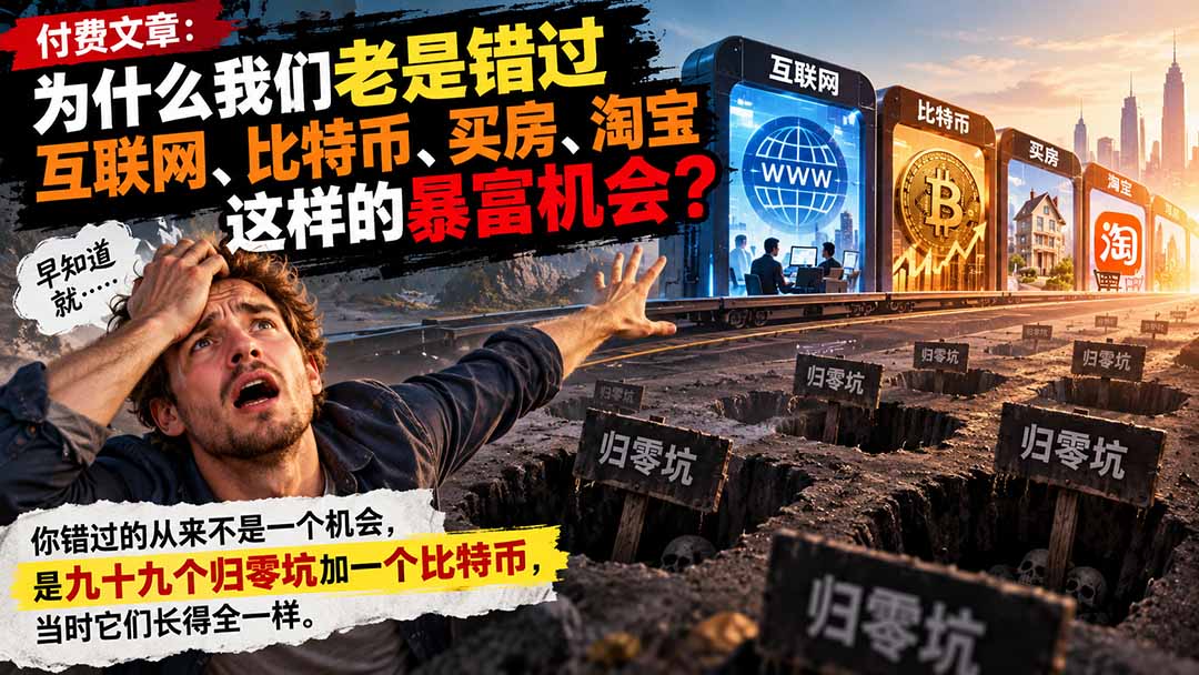 (20834期)付费文章:为什么我们老是错过互联网、比特币、买 房、淘宝这样的暴富机会?
