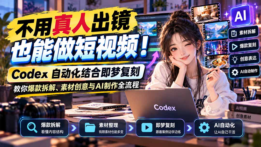 (20988期)不用真人出镜也能做短视频!Codex自动化结合即梦复刻,教你爆款拆解、素材创意与AI制作全流程