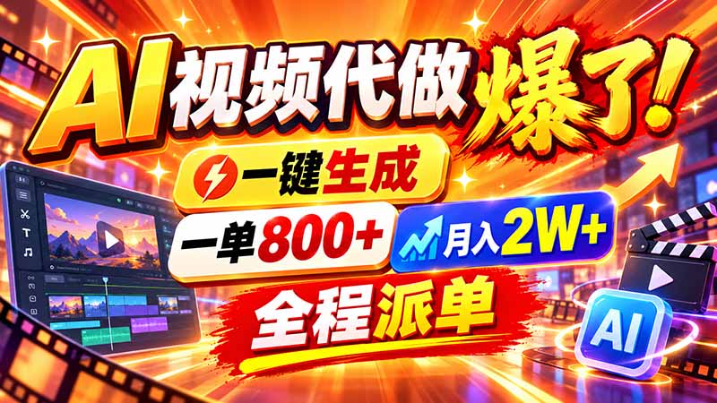 (21114期)2026年底新赛道,AI视频代做一单800+,小白可做,告别打工