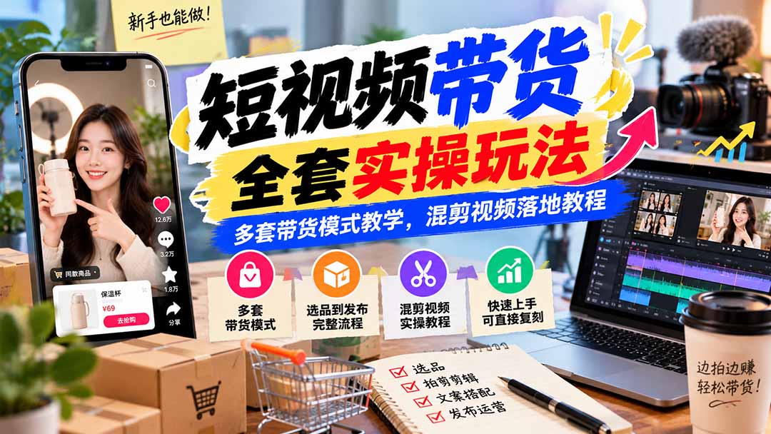 (20991期)【无水印】短视频带货全套实操玩法,多套带货模式教学,混剪视频落地教程
