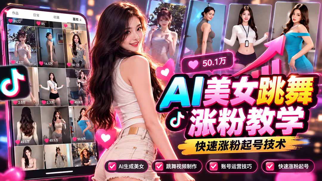 (21256期)AI美女跳舞涨粉教学,AI生成美女,跳舞视频制作,账号运营与快速起号涨粉