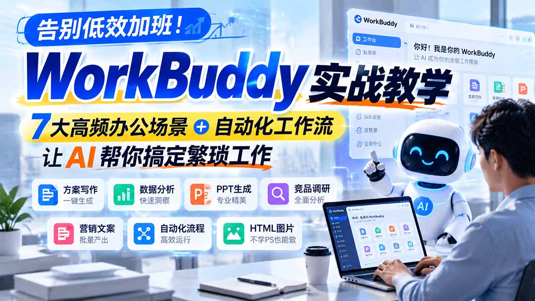 (21115期)告别低效加班!WorkBuddy实战教学,7大高频办公场景+自动化工作流,让AI帮你搞定繁琐工作