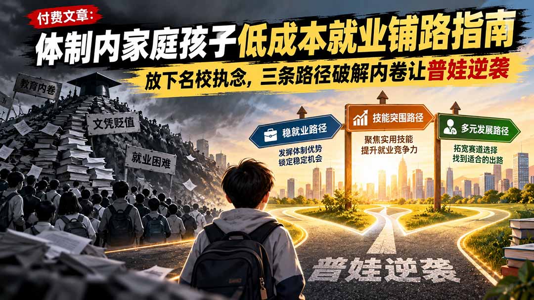 （21231期）付费文章：体制内家庭孩子低成本就业铺路指南，放下名校执念，三条路径破解内卷让普娃逆袭
