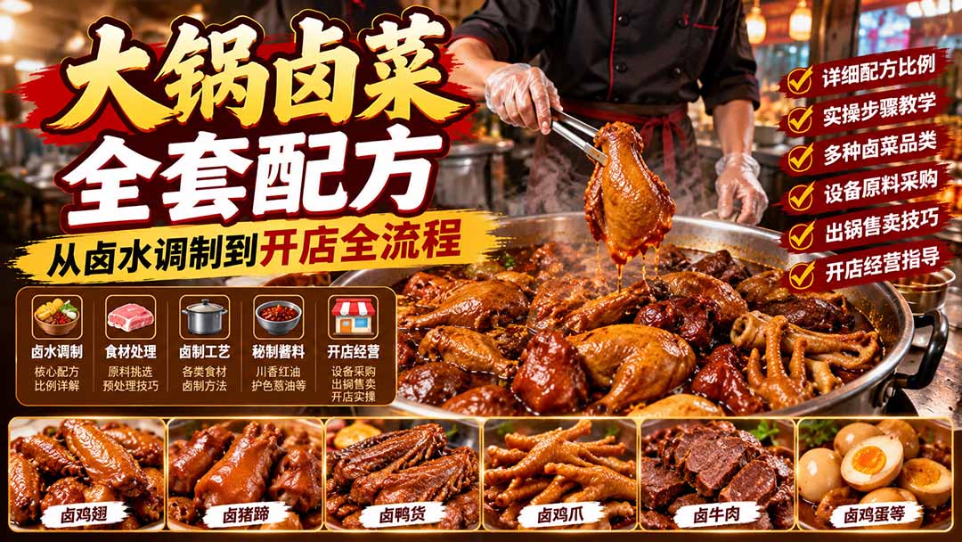 （21232期）大锅卤菜全套配方，从卤水调制到开店全流程，感觉学会了去摆摊也不错