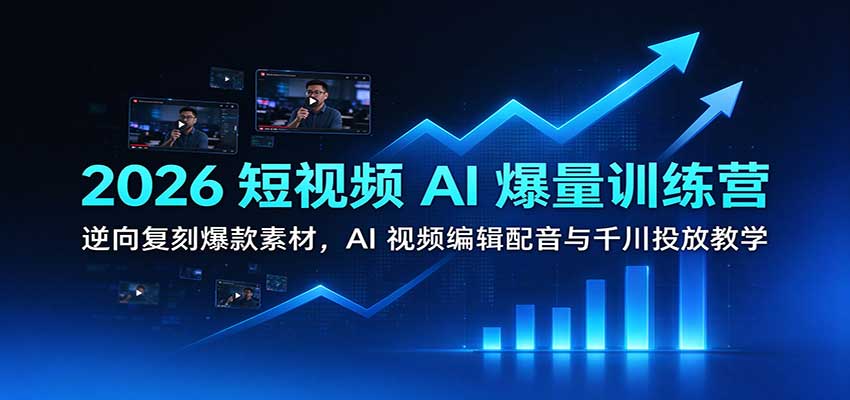2026短视频AI爆量训练营:逆向复刻爆款素材,AI视频编辑配音与千川投放教学