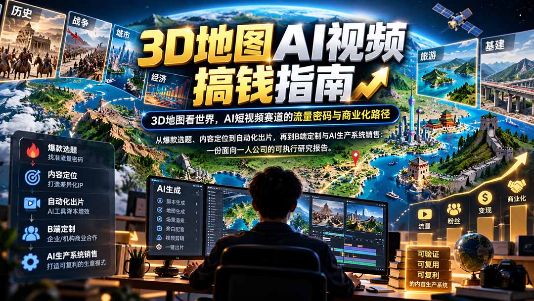 (21181期)3D地图AI视频搞钱指南,3D地图看世界,AI短视频赛道的流量密码与商业化路径【文档】