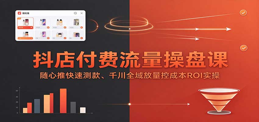抖店付费流量操盘课:随心推快速测款、千川全域放量控成本ROI实操