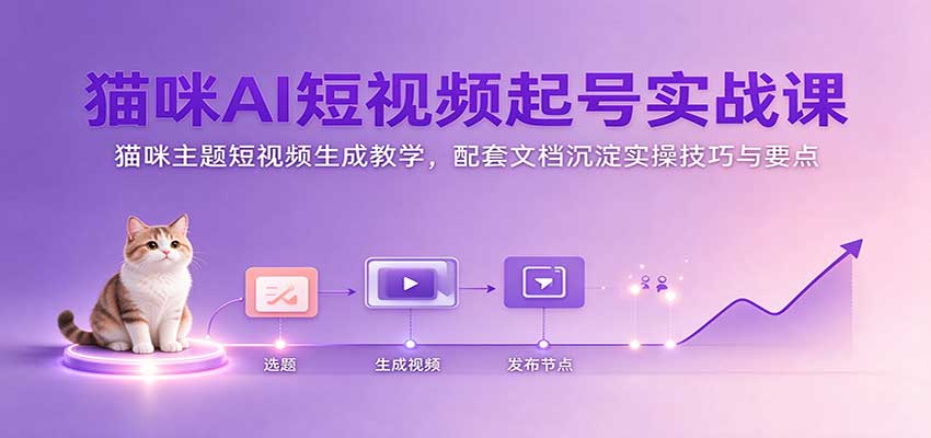 猫咪AI短视频起号实战课:猫咪主题短视频生成教学,配套文档沉淀实操技巧与要点