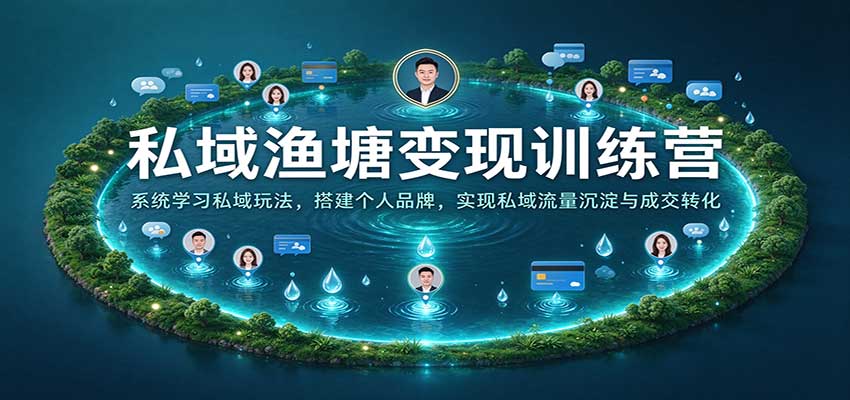 私域渔塘变现训练营:系统学习私域玩法,搭建个人品牌,实现私域流量沉淀与成交转化