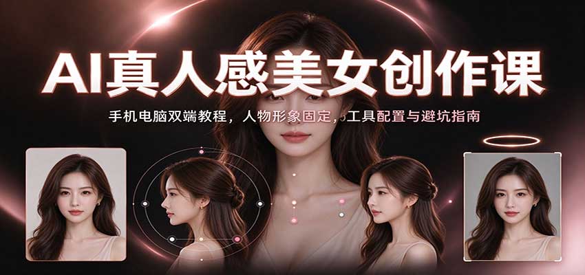 AI真人感美女创作课:手机电脑双端教程,人物形象固定,工具配置与避坑指南