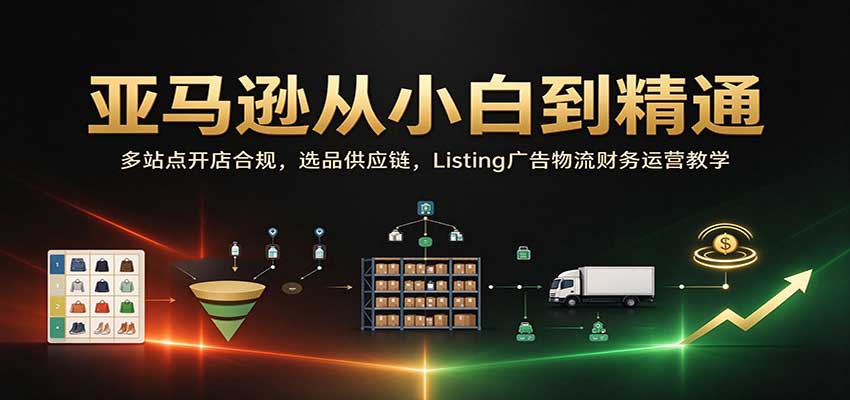 亚马逊从小白到精通:多站点开店合规,选品供应链,Listing广告物流财务运营教学