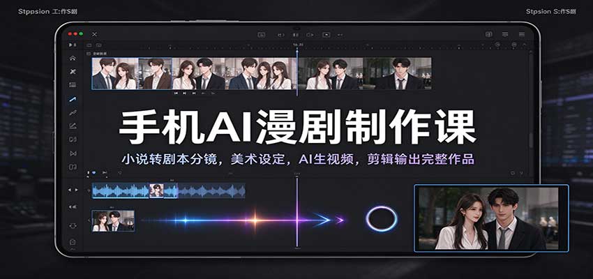 手机AI漫剧制作课:小说转剧本分镜,美术设定,AI生视频,剪辑输出完整作品